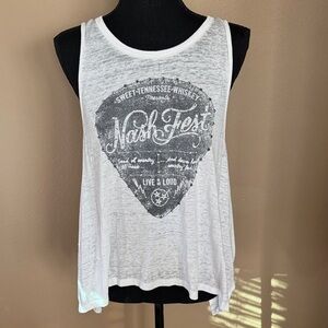 ICON White NashFest Graphic Flowy Tank Top with Rhinestones
